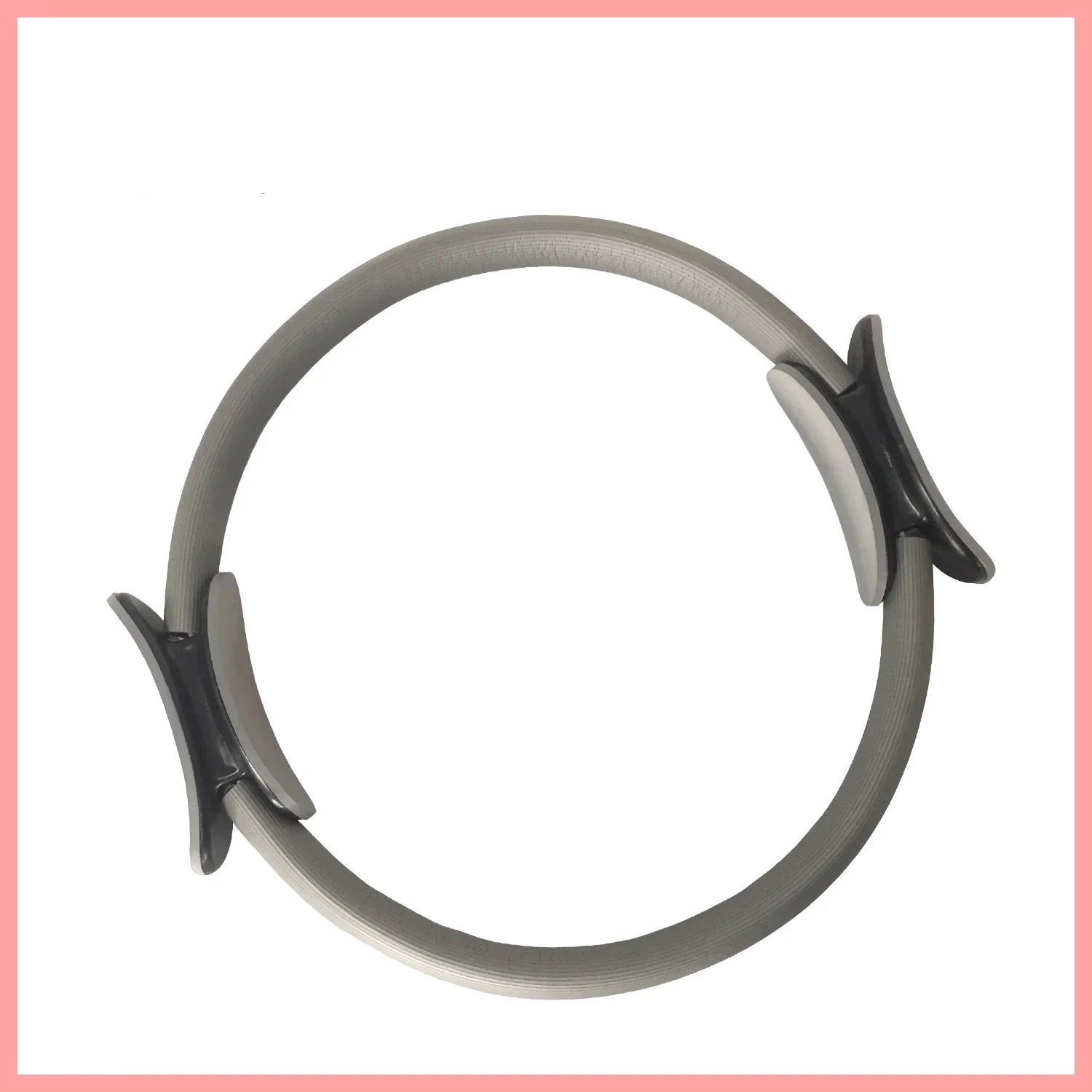 Elegant gray Pilates ring with sleek black clips for mindful fitness routines