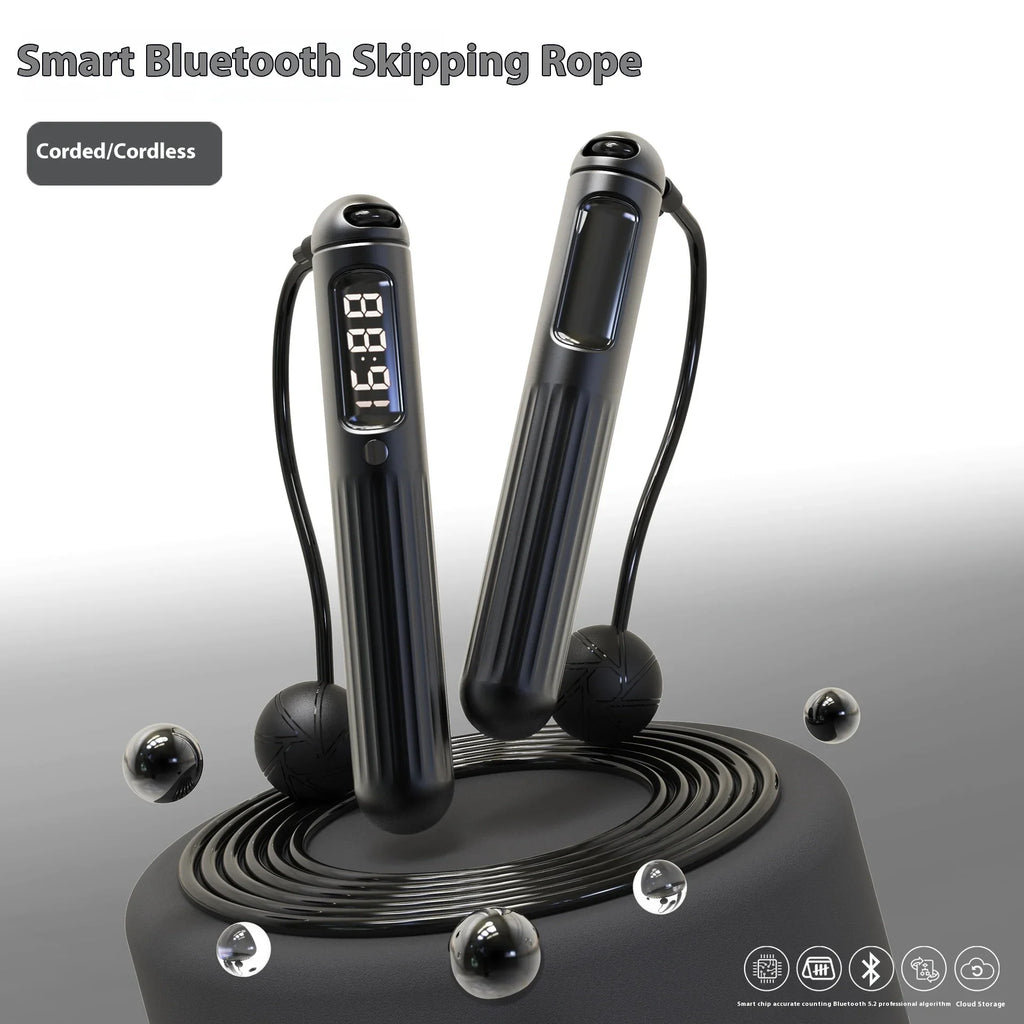 Elegant smart Bluetooth skipping rope with digital display, corded or cordless, for mindful fitness