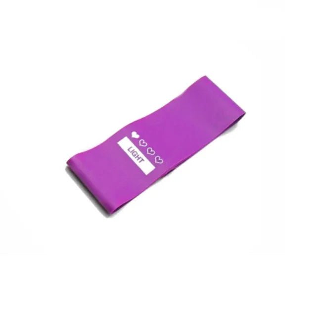 Purple resistance band with light tension, heart icons, for elegant faith-inspired fitness