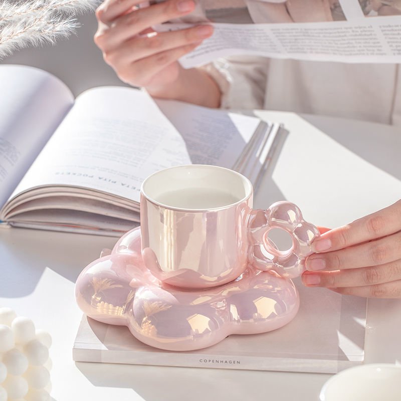 Pearlescent Mug Light Luxury Coffee Cup And Saucer | Haus of Portia