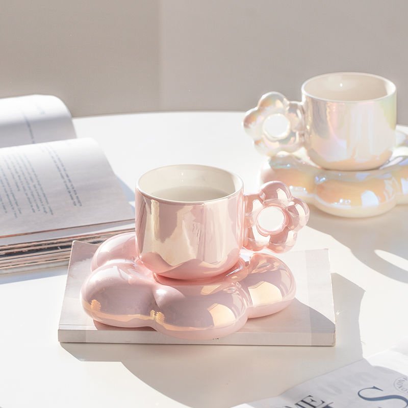 Pearlescent Mug Light Luxury Coffee Cup And Saucer | Haus of Portia