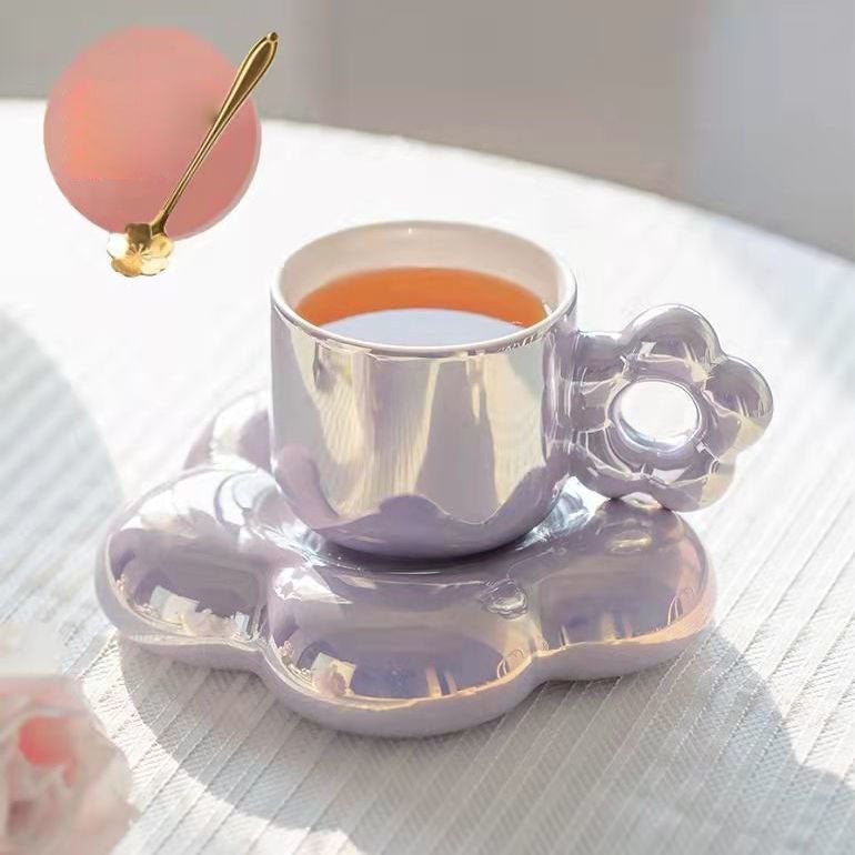 Pearlescent Mug Light Luxury Coffee Cup And Saucer | Haus of Portia