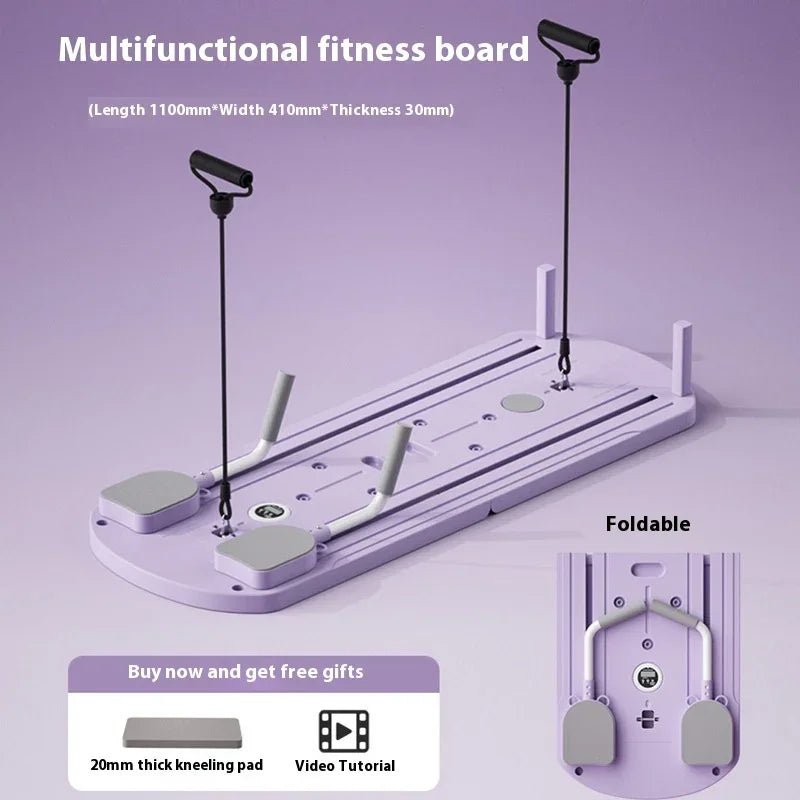 Elegant foldable fitness board with thick kneeling pads and resistance bands for home workouts